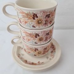 Poole Pottery Summer Glory Cups and Saucers x 3
