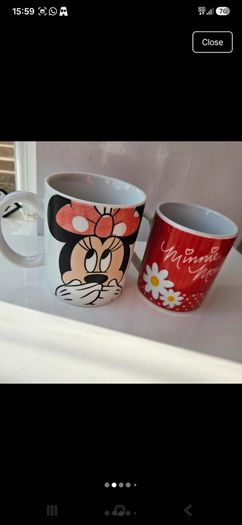 Set of Two Disney Minnie Mouse Ceramic Mugs Red White Polka Dot Cups