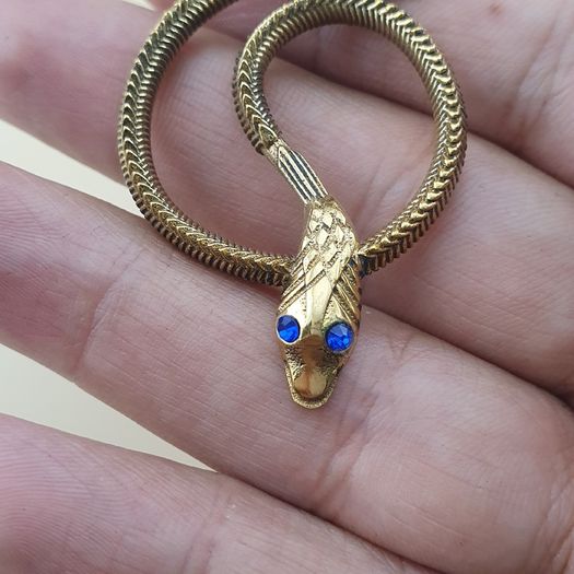 Vintage Lot of 2 Snake with Blue & Red Eyes Brass Pendant 65.5mm