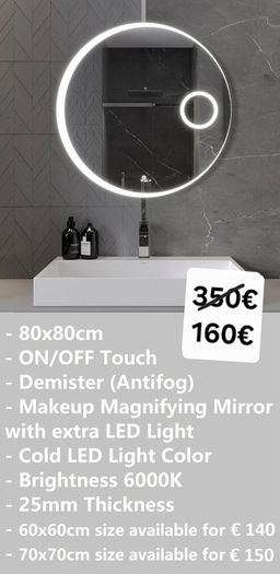 LED Bathroom Mirrors Speakers Demister Antifog Weather Station Clock Dual LED Sensor Touch