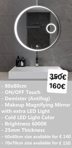 LED Bathroom Mirror 80cm Makeup Fog Free