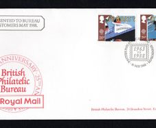 1989 Great Britain Europa and Transport Commemorative Stamps First Day Cover (FDC) with additional cancel noting Presented to Bureau Customers May 1988