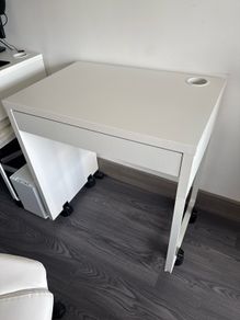 Compact White Desk with Drawer & Cable Management