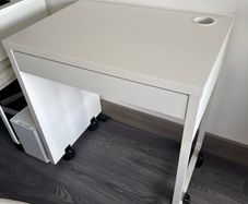 Compact White Desk with Drawer & Cable Management