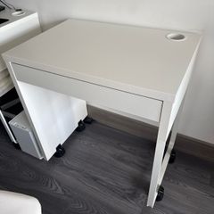 Compact White Desk with Drawer & Cable Management
