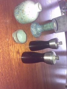 David Mason Design DMD Salt Grinder and Pepper Mill, Bud Vase, Candle stick and small pottery dish for mustard or similar