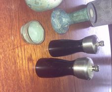 David Mason Design DMD Salt Grinder and Pepper Mill, Bud Vase, Candle stick and small pottery dish for mustard or similar