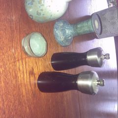 David Mason Design DMD Salt Grinder and Pepper Mill, Bud Vase, Candle stick and small pottery dish for mustard or similar