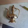 brass ewer, teapot, Indian brass pot engraved with flowers and foliage, vintage from the 1970s Image 6