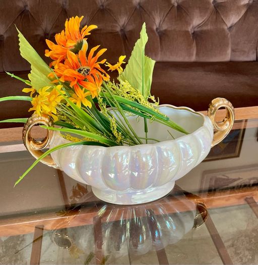 Vintage H J  Wood Burslem Pearlescent Lustre Mantel Vase with Gold Handles