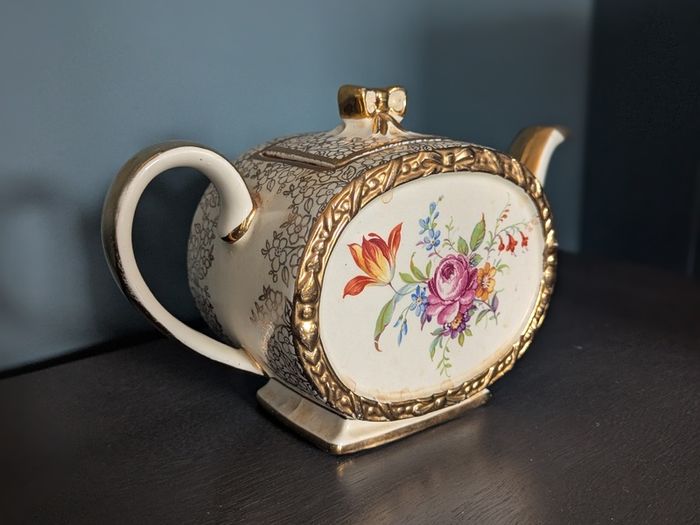 Vintage floral teapot with gold trim