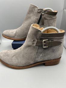 Jigsaw Ankle Boots Grey Suede Size 39 UK 6 - Zip and Buckle - Leather Sole