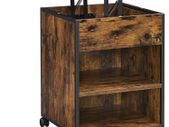 _Bedside Table Sofa Table Height Adjustable Surface Wheels Adjustable Feet 2 Open Shelves Hidden Compartment for Living Room Bedroom Vintage Brown/Black
