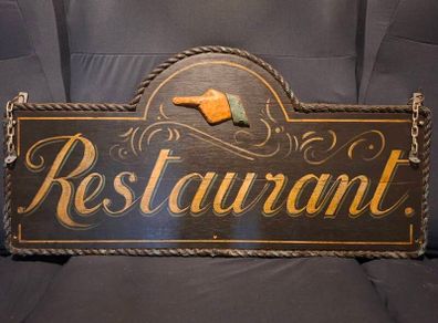 Vintage Hand-Painted Restaraunt Wooden Advertising Sign