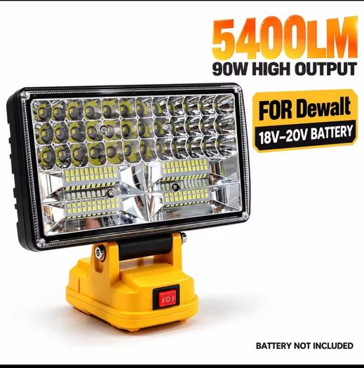 New 90w LED Work Light For Dewalt 18V Battery Portable Flood Light Cordless Job Site Lamp Outdoor Emergency Fishing Tool