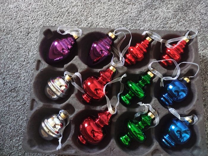 Retro Vintage Style Christmas Baubles one Box of x12 Glass Ornaments