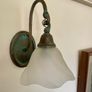 Vintage Lustrarte Brass Wall Sconce Goose Neck Pendulum Shade Holder Finished in Antique Verdigris Image 7