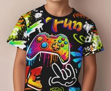 Kids' Pixel Game Controller Print T-Shirt