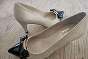 Gorgeous white &amp; black bow Spanish leather high heel shoes 3.5 UK RRP 130 euro