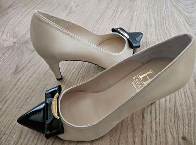 Gorgeous white & black bow Spanish leather high heel shoes 3.5 UK RRP 130 euro
