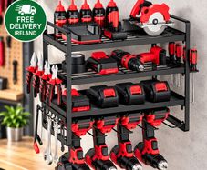 Heavy Duty Power Tool Organiser Wall Mounted 4 Tier Rack with 4 Drill Holders
