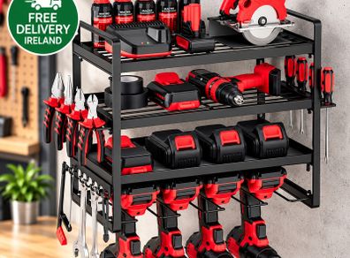 Heavy Duty Power Tool Organiser Wall Mounted 4 Tier Rack with 4 Drill Holders