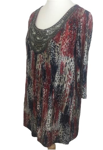 Changes Red White Blue Stretch Tunic Top Pockets Beaded Neckline Uk 14