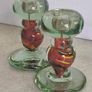 Set Of 2 Old Cut Glass Colored Candle Holders. Image 7