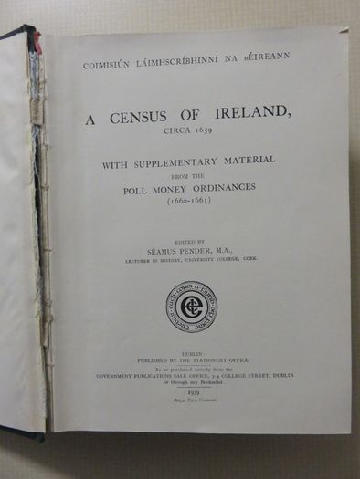 A Cencus of Ireland circa 1659. Seamus Pender 1939