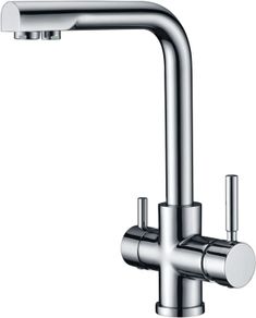 3 Way Water Filter Tap Kitchen Drinking Taps Sink Mixer Brass Swivel Spout with 2 Handles, Chrome