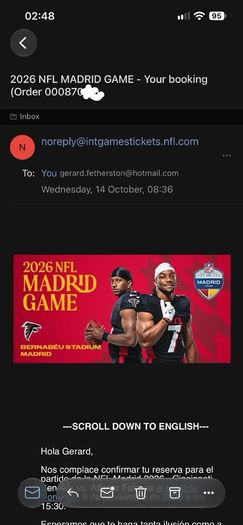NFL Madrid Tickets - Bengals v Falcons - Nov 8th