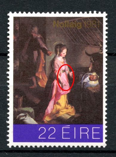 Ireland 1981 Scott #511 - Christmas - Red & Black Inking Error/Variety - Mint Never Hinged - Free Postage