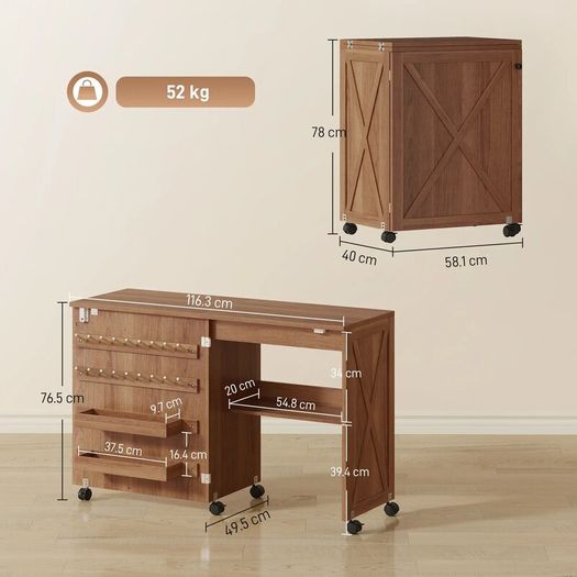Folding Sewing Table, Rolling Sewing Cabinet