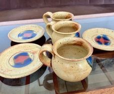 Vintage Stoneware 3 Coffee Cups & Saucers made by Badger Hill Pottery