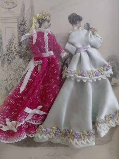 Antique French Shadow boxed dressed print handcrafted