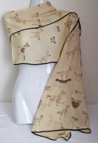 Stylish Ladies Light Cream Beige Chiffon Scarf Wrap Shawl with Horse Print