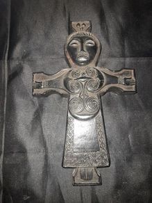 Beautiful Collectible Cross featuring a representation of an 8th Century Irish Robed Christ was produced by Owen Smith in Ballyshannon, Ireland. Design: The design is based on early medieval Insular art, specifically a 1300 year-old book cover plaque, Pos