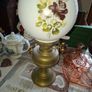 Beautiful Old Brass Oil Lamp Double Wick Burner and Spherical Milk Glass Shade with Roses, Postage or Collection Image 3