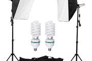 Photography Lighting Kit 2x 135W Continuous Lighting Kit 20"x28"/50x70cm Softbox Soft Box Photo Studio Set Light Bulbs Lamp 5500K Photography E27 Socket Softboxes UK Plug