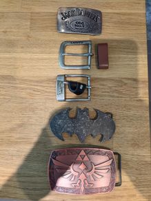 5 Belt Buckles Job Lot Official Nintendo Zelda, Jack Daniels, Levis Batman