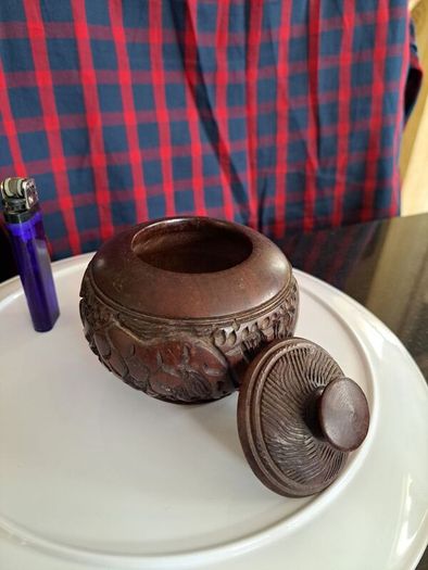 vintage  hand carved ebony wood spice bowl.