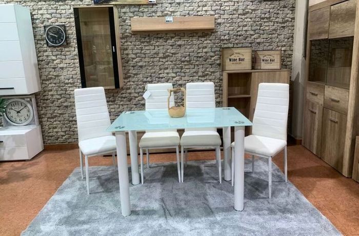 Compact Glass Dining Table Set Seats 4, White