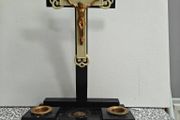 Vintage Jesus sick-call table top Crucifix with candlestick holder devotional item