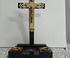 Vintage Jesus sick-call table top Crucifix with candlestick holder devotional item