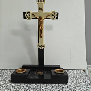 Vintage Jesus sick-call table top Crucifix with candlestick holder devotional item