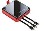 10000mAh Mini Power Bank Built in Cable Portable Charger Full Mirror Screen Powerbank External Battery Pack Power Bank with Dual Cables