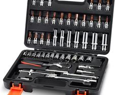 NEW SALE | 53-Piece 1/4" Socket Set,Driver Bits Metric Tool Set,72 Teeth Quick Release Ratchet Wrench Set with Flexible Extension Rods,S2 Screwdriver Bit,CRV Sockets/Deep Sockets,Tool for Car Bicycle Repair&DIY