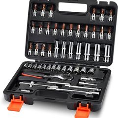 NEW SALE | 53-Piece 1/4" Socket Set,Driver Bits Metric Tool Set,72 Teeth Quick Release Ratchet Wrench Set with Flexible Extension Rods,S2 Screwdriver Bit,CRV Sockets/Deep Sockets,Tool for Car Bicycle Repair&DIY
