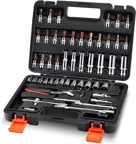 NEW SALE | 53-Piece 1/4" Socket Set,Driver Bits Metric Tool Set,72 Teeth Quick Release Ratchet Wrench Set with Flexible Extension Rods,S2 Screwdriver Bit,CRV Sockets/Deep Sockets,Tool for Car Bicycle Repair&DIY