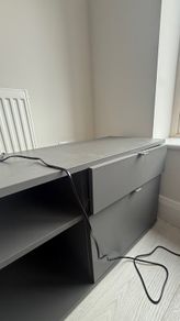 Grey TV Unit / Low Storage Cabinet with Drawers - Clane